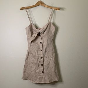 Le Rumi Linen Cotton Tan Front Tie Mini Dress S